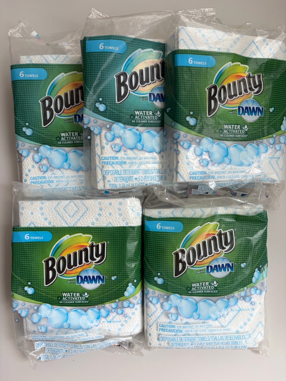 (5) Bounty w/Dawn Travel Size Packs Paper Towels (6-2 ply/each) Sealed Old stock